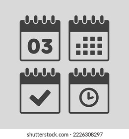 Establecer el calendario de la página de iconos vectoriales - número 3, aplicación de agenda, temporizador, marca realizada. Sí, éxito, comprobación, aprobación, confirmación de recordatorio y programación. Tiempo, reloj y recordatorio