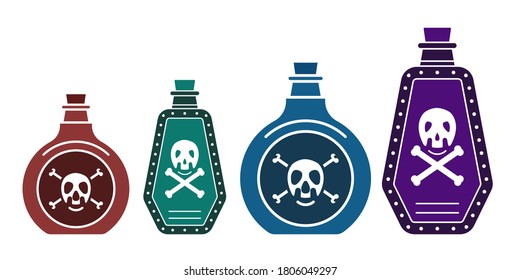 Set of vector icon poison bottle or poisonous chemicals with crossbones for apps or websites