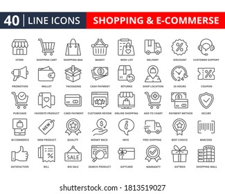 Set of vector icon shopping and e-commerce in lineal style