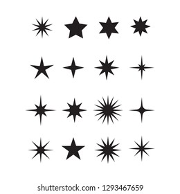 Set of vector icon stars, sunburst badges.  Graphic, shine, decoration, sunshine, glitter symbol. Design element great for retro style projects.