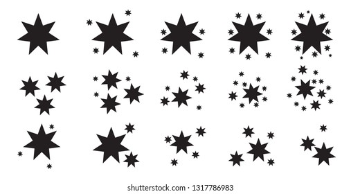 Set of vector icon stars, sunburst badges. Graphic, shine, decoration, sunshine, glitter symbol. Design element great for retro style projects. - Vector