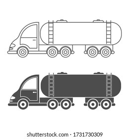 Conjunto de tractor de icono vector con tanque. Diseño sencillo, lleno y vacío aislado sobre fondo blanco. Diseño para colorear libros, sitios web y aplicaciones