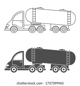 Conjunto de tractor de icono vector con tanque. Diseño sencillo, lleno y vacío aislado sobre fondo blanco. Diseño para colorear libros, sitios web y aplicaciones