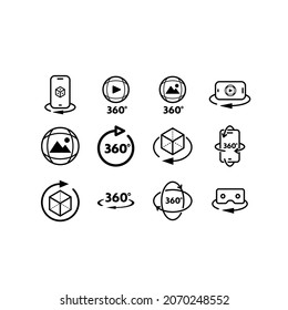 Set of vector icons for 3D, Virtual Reality and Augmented Reality.