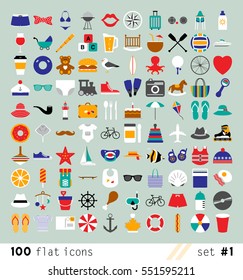 Set of vector icons about family holiday food and sport