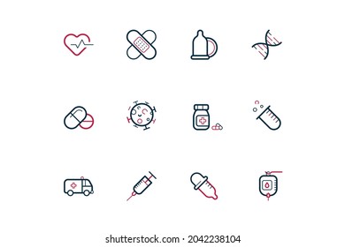 conjunto de iconos vectoriales sobre medicina y covid
