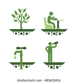 Set of vector icons about the pollution of the enviroment. Eco icons.