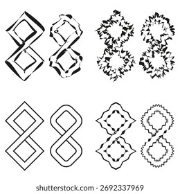 Set of vector icons. Abstract geometric symbols. Infinity loop illustration. Black white graphic. EPS 10.