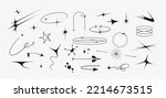 Set of vector icons of acid flare shapes and arrows. supernova explosion space figures in Y2k korean style