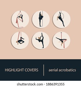 Set of vector icons aerial acrobatics. For your business, scrapbooking, bullet journalling, instagram story buttons. Vector set design templates icons and emblems - social media story highlight.