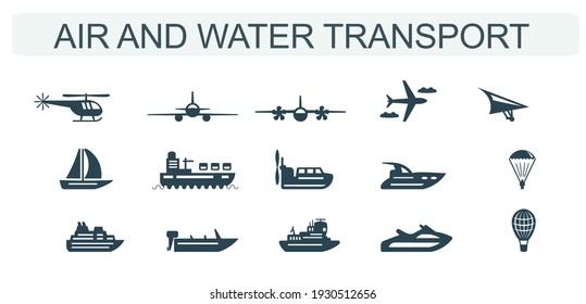 A set of vector icons for air and water transport. svg