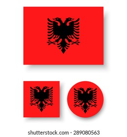 Set of vector icons with Albania flag