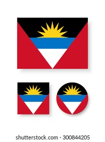 Set of vector icons with Antigua and Barbuda flag