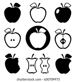 Set of vector icons apple, core, bitten apple