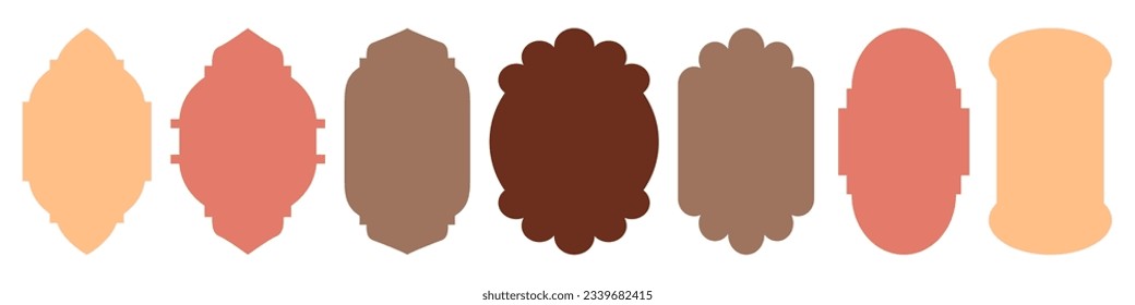 Conjunto de iconos vectoriales de formas árabes de puertas arco con diseño boho minimalista, estilo oriental, marcos geométricos árabes con silueta de cúpula de mezquita. Ventanas y formas de simetría para incrustaciones