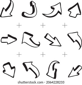 Un conjunto de iconos vectoriales con flechas en estilo de dibujos animados