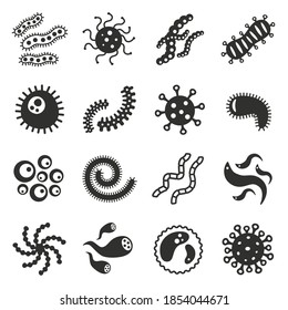 Set of vector icons bacteria viruses and microbes.