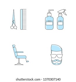 set of vector icons Barber shop and hairdresser supplies and professional work tools. male head vector illustration