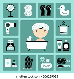 Set of vector icons of bathroom and personal care