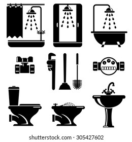 set vector icons of bathroom and toilet equipment