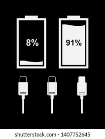 Set of vector icons of battery and USB cable for the interface of various types of devices.