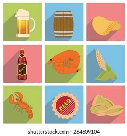 set of vector icons of beer snacks