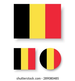 Set of vector icons with Belgium flag