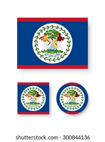 Set of vector icons with Belize flag