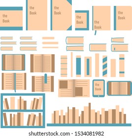 Set of vector icons of books in different formats, types and shapes