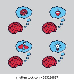 Set of vector icons with brain