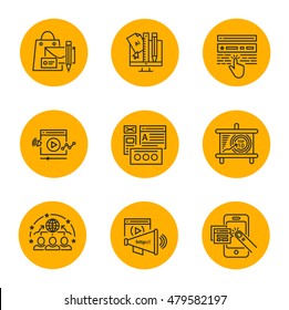 Set of vector icons. Branding, Web Design, Promotion, Mobile applications, media, advertising, Internet and other