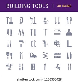 Set vector icons of building tools. Collection of vector isolated objects on white background.
