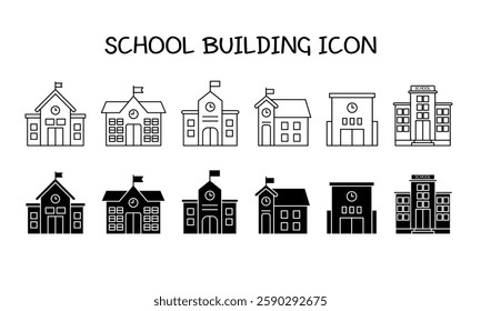 set of vector icons of buildings. set of vector icons of school building