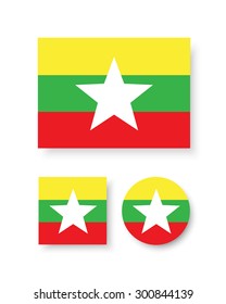 Set of vector icons with Burma flag