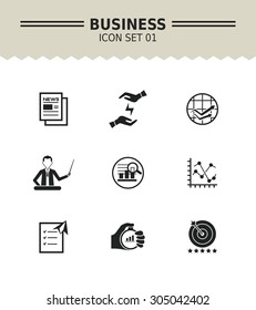 Set of vector icons with business concept, isolated on white