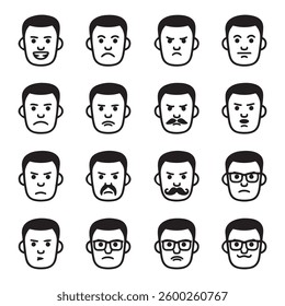A set of vector icons of a business man in a white background.