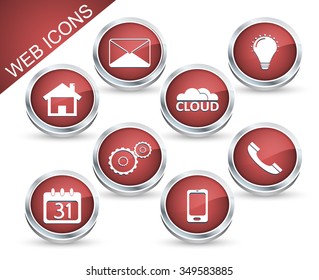 Set of vector icons or buttons in red.