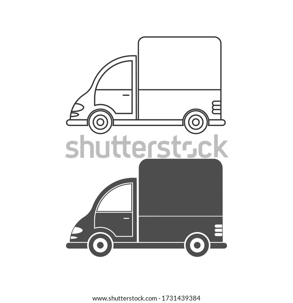 Set of vector icons\
for a car or commercial van. Simple design, empty and filled\
contour isolated on a white background. Design for coloring books,\
websites, and apps