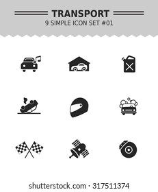 Set of vector icons with car and racing concepts, isolated on white