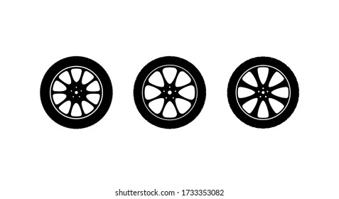 Set of vector icons car wheels on a light background.
