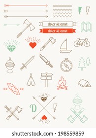 set of vector icons, characters, items, badges hipster style. Vintage Bundle