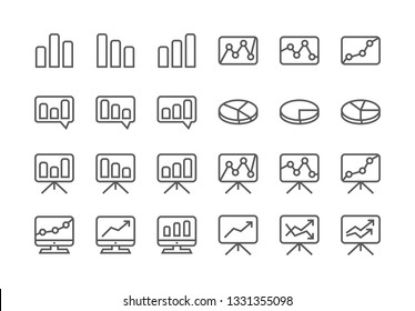 Set of Vector Icons — Charts (including: bar chart, pie chart, graph, arrows, etc). Editable Stroke, 48x48. Pixel Perfect Icons.