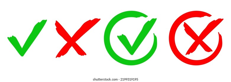 Set of vector icons check mark and cross. Vector illustartion.