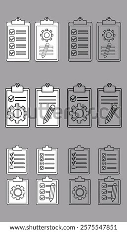 Set of Vector Icons: Checklist and Gears for Business Planning