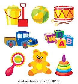 set of vector icons of children's toys