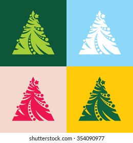 set of vector icons of Christmas trees on coloured backgrounds.vector illustration