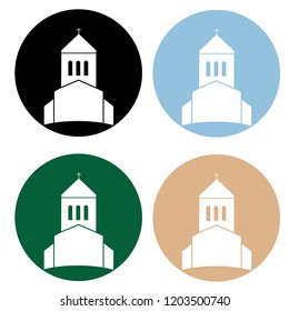Set of vector vector icons with church, temple, cathedral. Tbilisi, Georgia. Metekhi St. Virgin Church