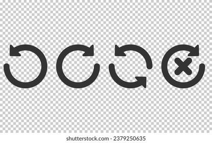 Set of vector icons circular arrow icons reset refresh reboot symbol turn isolated on transparent background eps10