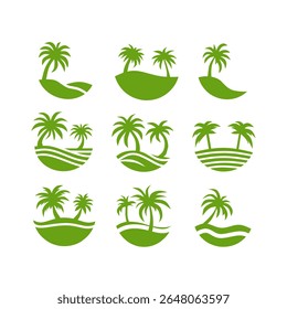A set of vector icons of coconut trees on the beach, suitable for tropical,summer,vacation,summer icons   