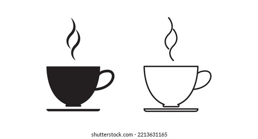 Set of vector icons of coffee or tea cups isolated on white background